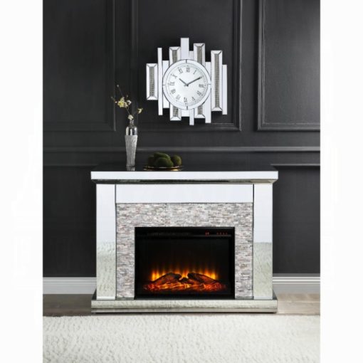 Acme Laksha Mirrored & Stone Fireplace