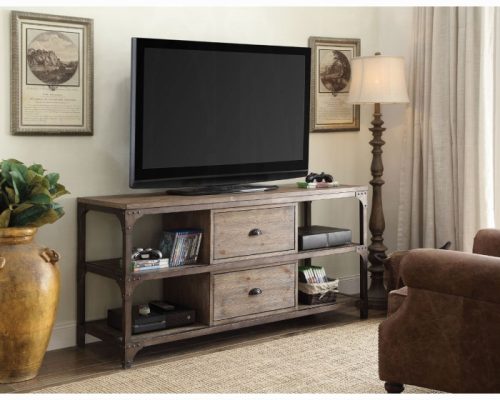Acme Gorden Weathered Oak & Antique Silver TV Stand