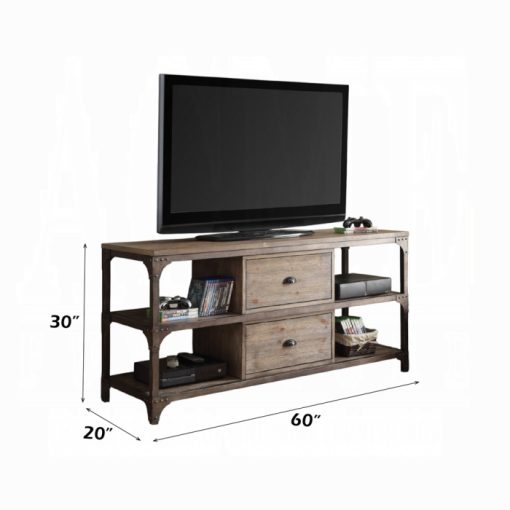 Acme Gorden Weathered Oak & Antique Silver TV Stand - Image 2