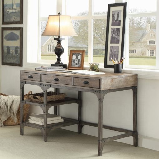 Acme Gorden Weathered Oak & Antique Silver Writing Desk