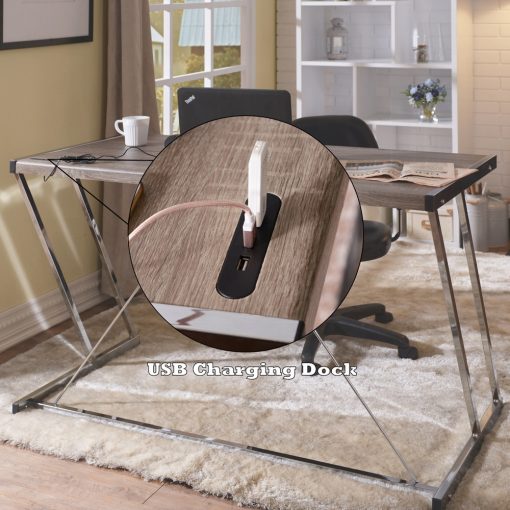 Acme Finis Weathered Oak & Chrome Writing Desk with USB Port - Image 8
