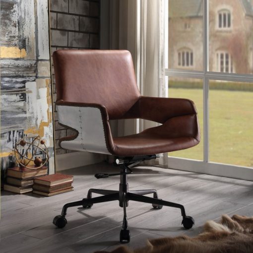 Acme Kamau Vintage Cocoa Top Grain Leather Swivel Office Chair