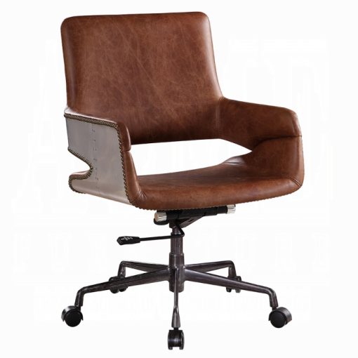 Acme Kamau Vintage Cocoa Top Grain Leather Swivel Office Chair - Image 2