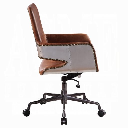 Acme Kamau Vintage Cocoa Top Grain Leather Swivel Office Chair - Image 4