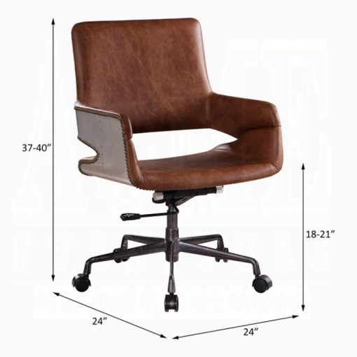 Acme Kamau Vintage Cocoa Top Grain Leather Swivel Office Chair - Image 6