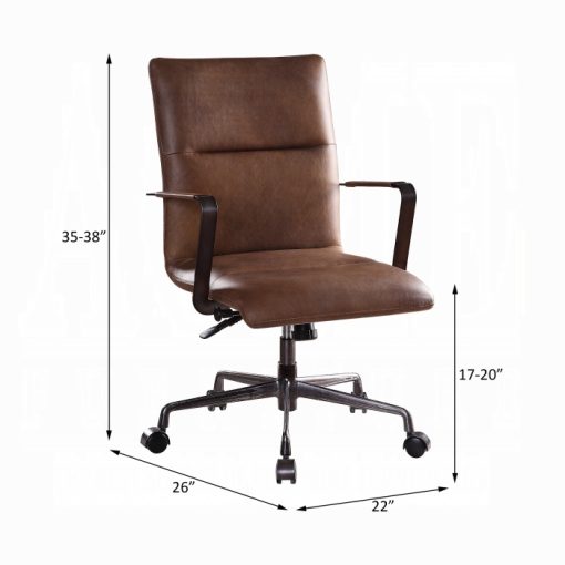 Acme Indra Vintage Chocolate Top Grain Leather Swivel Office Chair - Image 2