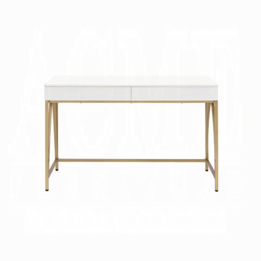 Acme Lightmane White High Gloss & Gold Writing Desk(Same AC00900) - Image 3