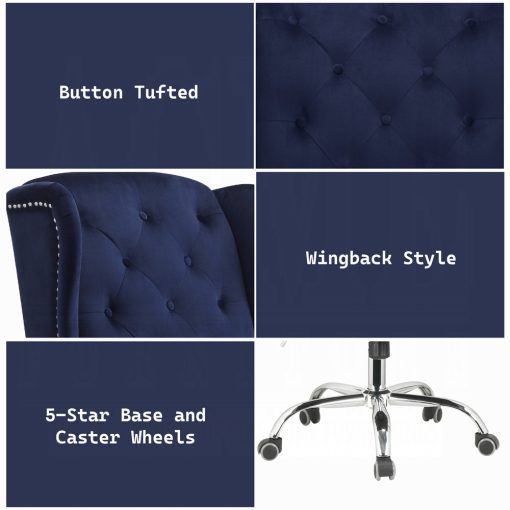 Acme Jamesia Midnight Blue Velvet Swivel Office Chair - Image 8