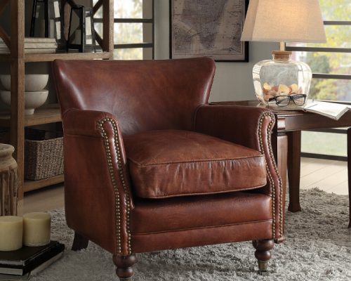Acme Leeds Vintage Dark Brown Top Grain Leather Accent Chair