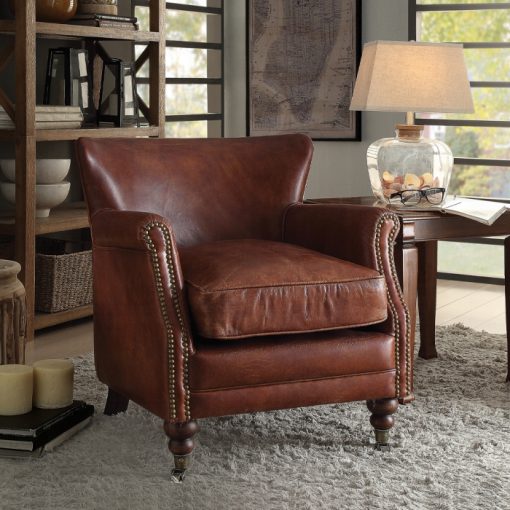 Acme Leeds Vintage Dark Brown Top Grain Leather Accent Chair