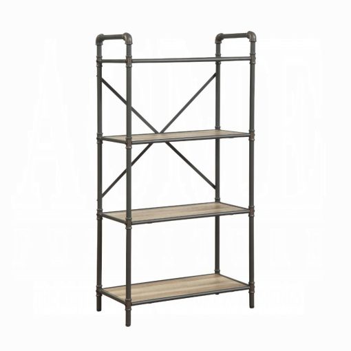 Acme Itzel Antique Oak & Sandy Gray BookShelf - Image 9
