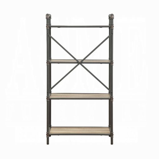 Acme Itzel Antique Oak & Sandy Gray BookShelf - Image 12