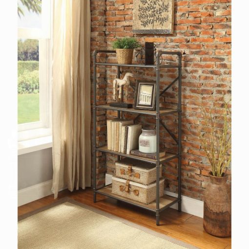 Acme Itzel Antique Oak & Sandy Gray BookShelf - Image 8