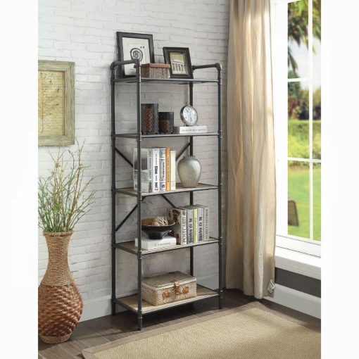 Acme Itzel Antique Oak & Sandy Gray BookShelf - Image 15