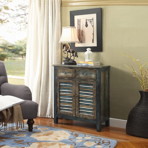 Acme Glancio Antique Oak & Teal Console Cabinet