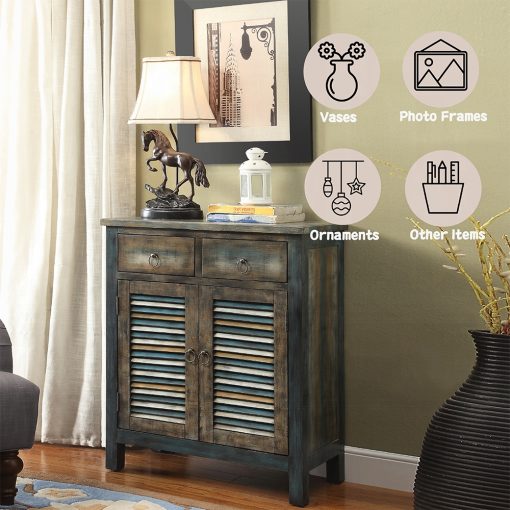 Acme Glancio Antique Oak & Teal Console Cabinet - Image 4