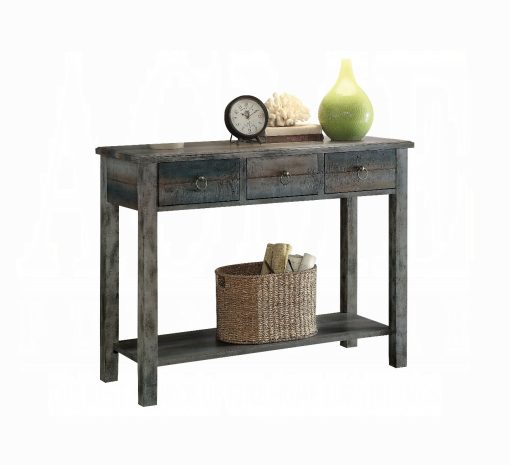 Acme Glancio Antique Gray & Teal Console Table - Image 2