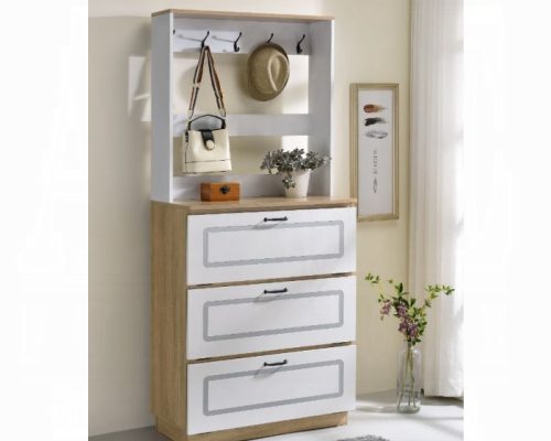 Acme Hewett Light Oak & White Shoe Cabinet