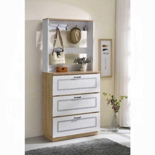 Acme Hewett Light Oak & White Shoe Cabinet