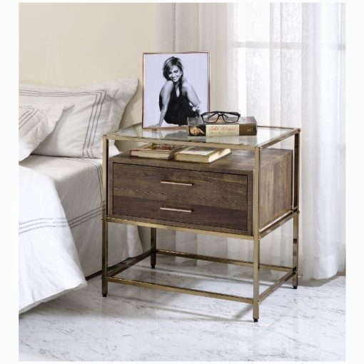 Acme Knave Walnut & Champagne Accent Table
