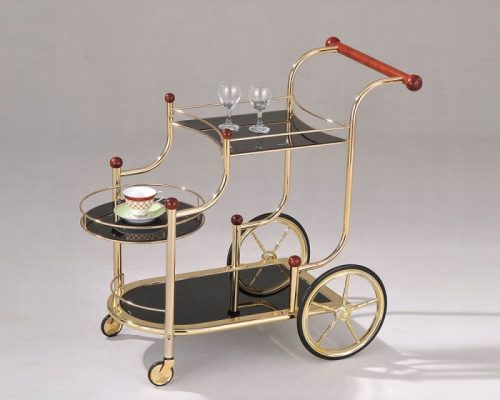 Acme Lacy Gold Plated & Black Glass Serving Cart