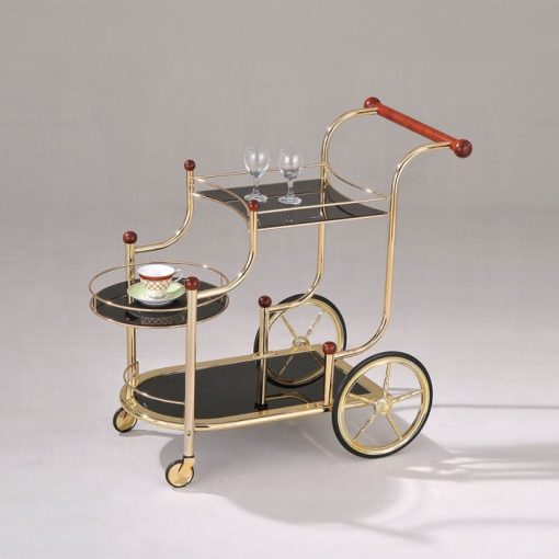 Acme Lacy Gold Plated & Black Glass Serving Cart