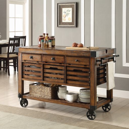 Acme Kaif Distressed Chestnut Kitchen Cart