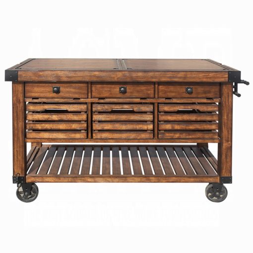Acme Kaif Distressed Chestnut Kitchen Cart - Image 3