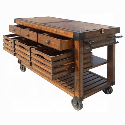 Acme Kaif Distressed Chestnut Kitchen Cart - Image 6