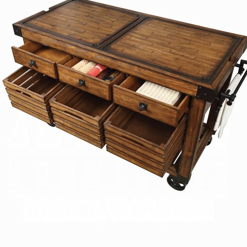 Acme Kaif Distressed Chestnut Kitchen Cart - Image 7
