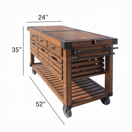 Acme Kaif Distressed Chestnut Kitchen Cart - Image 9