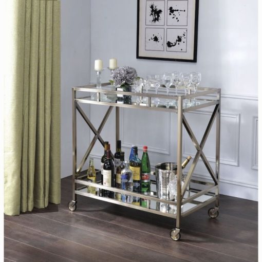 Acme Kristensen Antique Gold & Mirror Serving Cart