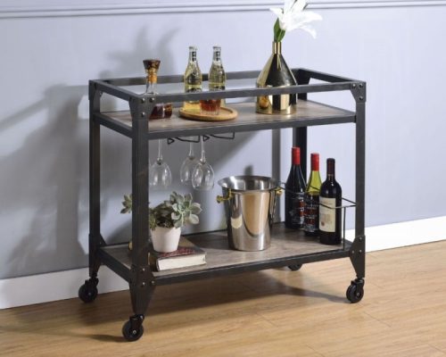 Acme Jorgensen Rustic Oak & Charcoal Serving Cart