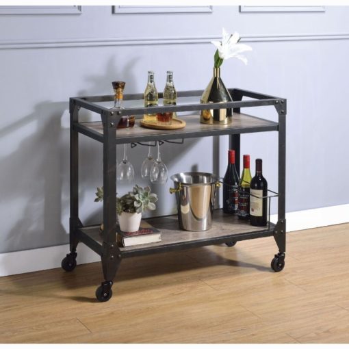 Acme Jorgensen Rustic Oak & Charcoal Serving Cart