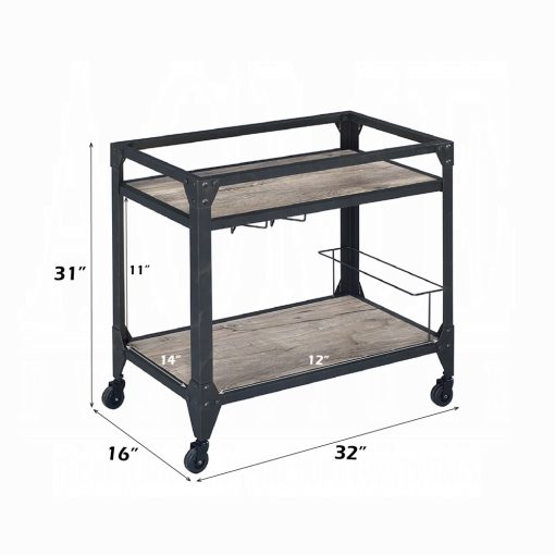 Acme Jorgensen Rustic Oak & Charcoal Serving Cart - Image 2