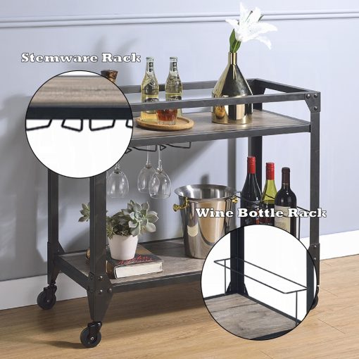 Acme Jorgensen Rustic Oak & Charcoal Serving Cart - Image 3