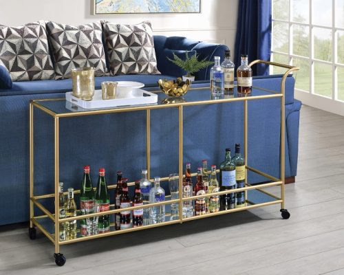 Acme Kenda Clear Glass, Mirrored & Gold Serving Cart