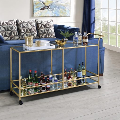 Acme Kenda Clear Glass, Mirrored & Gold Serving Cart
