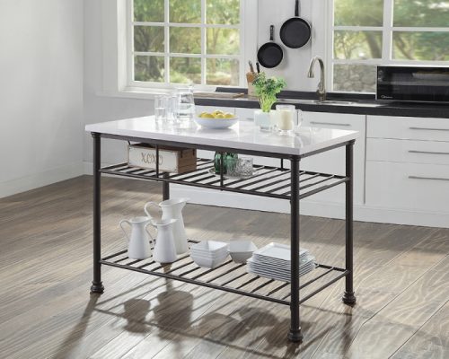 Acme Freyja White Natural Marble Top & Gray Kitchen Island