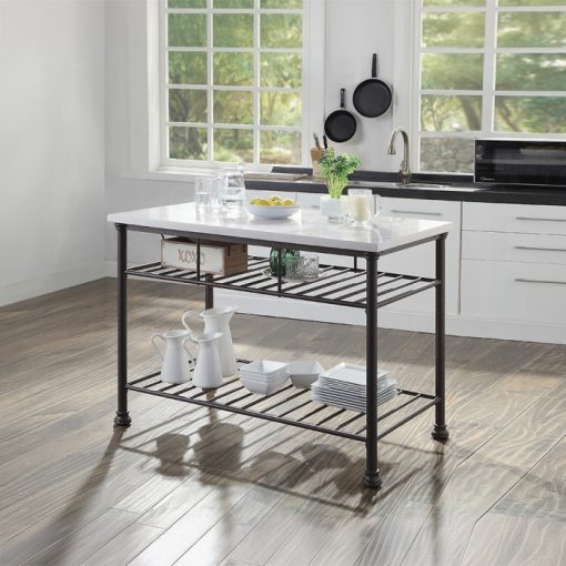 Acme Freyja White Natural Marble Top & Gray Kitchen Island