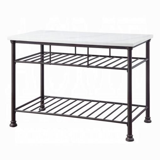 Acme Freyja White Natural Marble Top & Gray Kitchen Island - Image 2