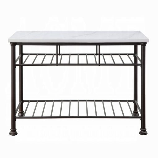 Acme Freyja White Natural Marble Top & Gray Kitchen Island - Image 3