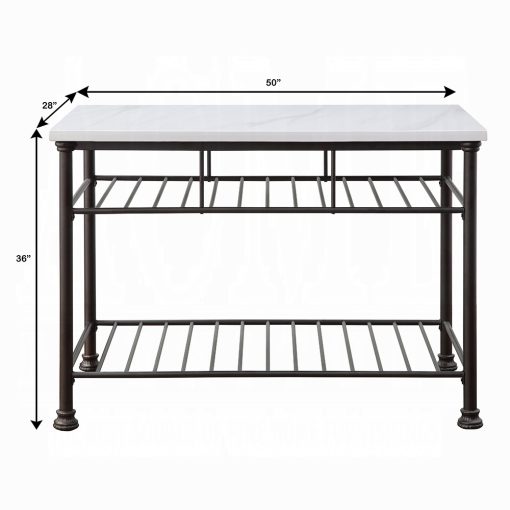 Acme Freyja White Natural Marble Top & Gray Kitchen Island - Image 4