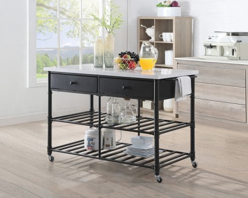Acme Emery White Natural Marble Top & Gray Kitchen Island