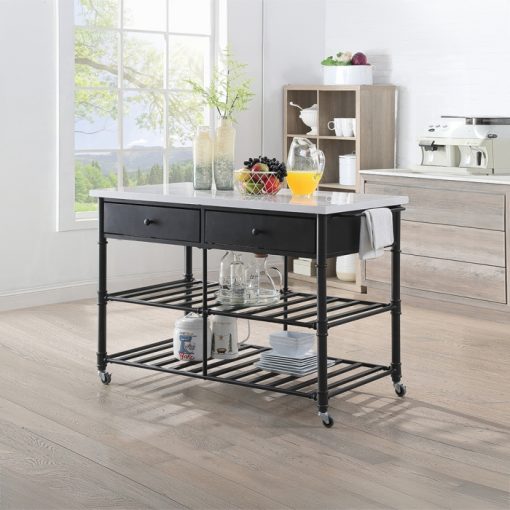 Acme Emery White Natural Marble Top & Gray Kitchen Island