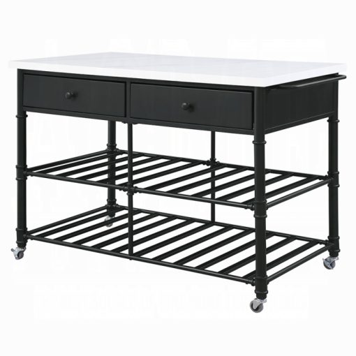 Acme Emery White Natural Marble Top & Gray Kitchen Island - Image 2