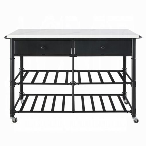 Acme Emery White Natural Marble Top & Gray Kitchen Island - Image 3