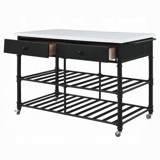 Acme Emery White Natural Marble Top & Gray Kitchen Island - Image 4