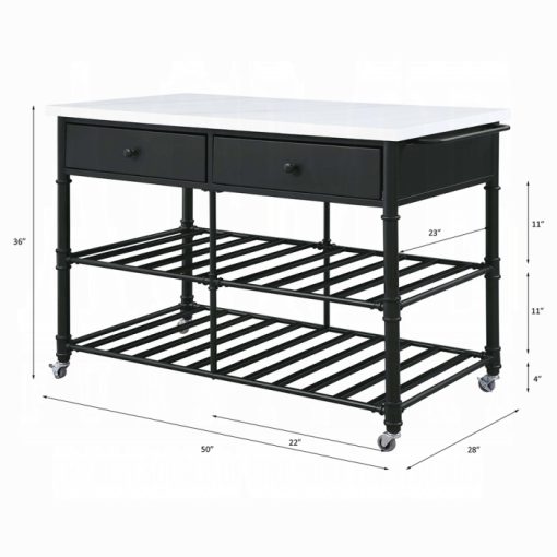 Acme Emery White Natural Marble Top & Gray Kitchen Island - Image 5