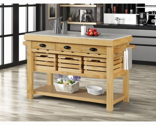 Acme Grovaam Marble Top & Natural Kitchen Island